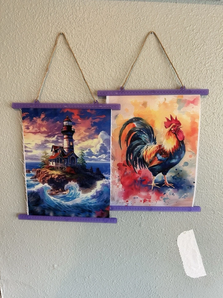 2 Scroll Pictures, 1 Magnetic Plastic Scroll Frame set. Home Made - Image 1 of 1