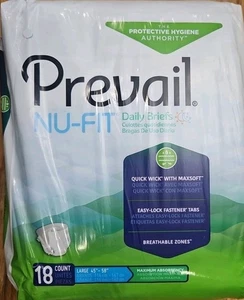 Prevail Nu-Fit Daily Briefs Large 45"-58" 18 Count Maximum Absorbency New - Picture 1 of 5