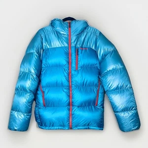 Patagonia Packable Fitz Roy Down Parka Jacket Men’s Med Hood Ice Blue Red Zipper - Picture 1 of 13