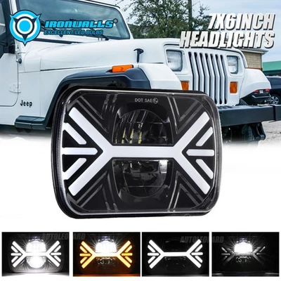 1pc 7X6 LED Headlights DRL For Jeep Cherokee XJ 1984-2001 Wrangler YJ 1986-1995 - Image 1 of 4
