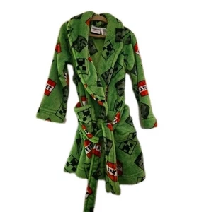 Minecraft TNT Plush Bath Robe Boys sz 4/5 Pajama & Swimsuit Cover Up 100% Poly - Picture 1 of 12