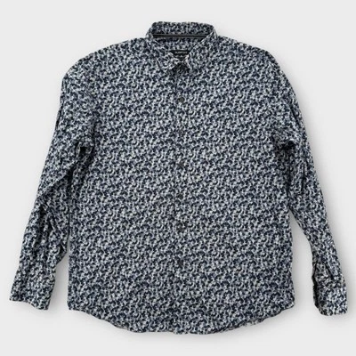 Bugatchi Shirt Mens Classic Fit Blue White Abstract Print Long Sleeve Casual - Image 1 of 4