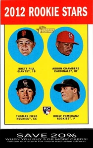 2012 Topps Heritage Brett Pill / Adron Chambers / Thomas Field / Drew Pomeranz - Picture 1 of 2