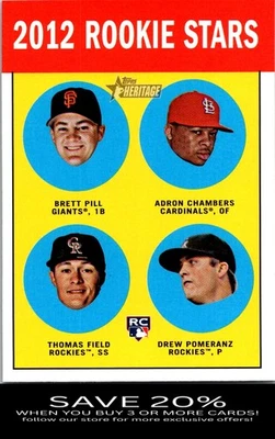 2012 Topps Heritage Brett Pill / Adron Chambers / Thomas Field / Drew Pomeranz - Image 1 of 2