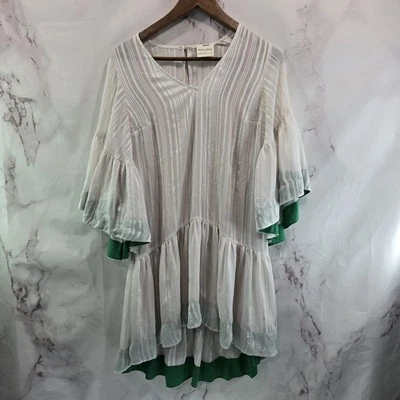 Vestido Anthropologie Mujer Mediano Blanco Verde Rayas Metálicas Babydoll Hera Foto 1 de 4