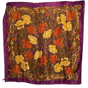 Vintage Worthington XL Italian jacquard satin paisley floral scarf wrap 46” sq - Picture 1 of 7