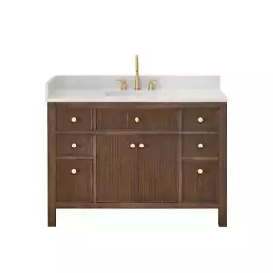 Cerrito 48" Wood Vanity in Brown Brushed Oak Engineered Stone Top no Mirror - Picture 1 of 15