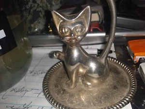 Vintage Cat Ring Holder Silver Plated Tray - Picture 1 of 4