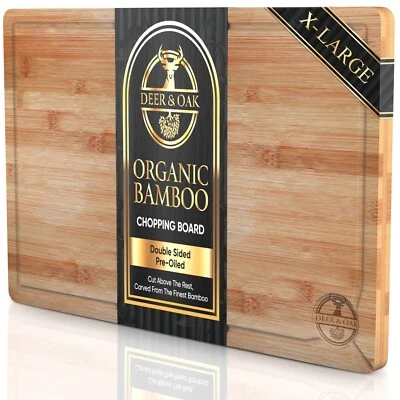 Wood Chopping Board Large Bamboo Cutting Block Wooden Serving Food Kitchen UK - Image 1 of 4