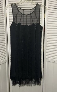 Kay Unger Damen 6 schwarz ärmellos Swing Kleid Fransen Netz Hals Flapper Kostüm - Bild 1 von 12