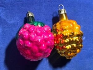 Vintage Glass Ornaments Pink Raspberry Yellow Grape Poland Christmas Fruit - Picture 1 of 9