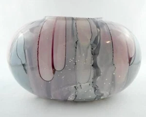 Vase Kuta pastellrosa und blau Keramik oval Tropfglasur 1989 signiert auf Sockel - Bild 1 von 9