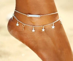 Cadena de pie con 8 estrellas cadena de doble anclaje color plata extensión 22 - 27 cm - Imagen 1 de 1