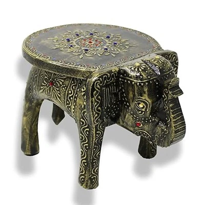 Elegant Hand-Painted Wooden Elephant Stool: Versatile Side Table for Home Decor - Image 1 of 4