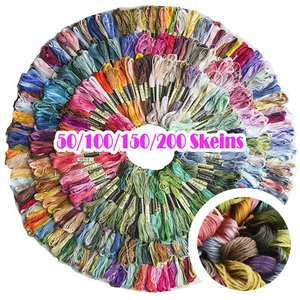 100 Embroidery Thread Cotton Stitch Braiding Skeins Craft Sewing Colour Cross - Picture 1 of 17