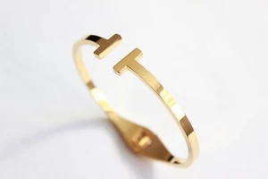 Women Stainless Steel Gold T Cuff Open Bangle Bracelet Jewelry Adjustable USA - Picture 1 of 6