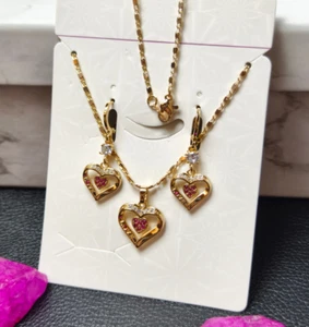 2-teiliges Schmuck Set Gold Kette Anhänger Ohrringe Edelstahl Vergoldet 750er - Bild 1 von 3