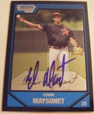EDWIN MAYSONET signed ASTROS BREWERS 2007 Bowman Chrome baseball card AUTO #BC33