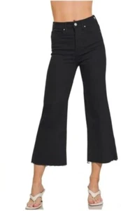 Zenana Damen Cropped Raw Hem Jeans in Schwarz - Gr. L - Bild 1 von 7