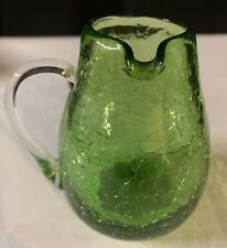 Vintage Pale Green Crackle Glass Side Pour/Left Handed Pitcher. Small 3.25”.