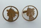 Vintage Indian Head Chief Copper Metal Penny Size Cufflinks Cuff Links 1905 1908
