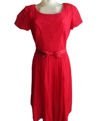 sz 14 Vintage Women's 1950's Dress L'Aiglon Rayon Cherry Red Belted MCM Atomic - Image 1 of 4