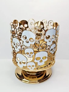Bath Body Works Skull Candle Holder Halloween 2021 Pedestal 3-Wick Gold Limited - Picture 1 of 10