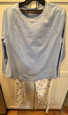 NWT Sonoma woman's 2 pc Pajama Set Sz XL Bunnies blue & white polyester - Image 1 of 4