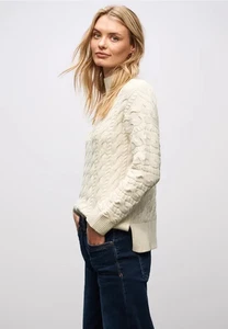 STREET ONE 303325 TURTLE Pullover langarm Zopfmuster STehkragen Schlitze beige - Bild 1 von 7