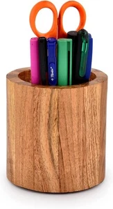 Acacia Wood Round Pencil/Pen Holder - Desk Organizer - Picture 1 of 5