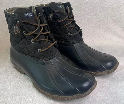 Sperry Boots Womens 10 Saltwater Quilted Duck Ankle STS94063 Black Waterproof - Image 1 of 4