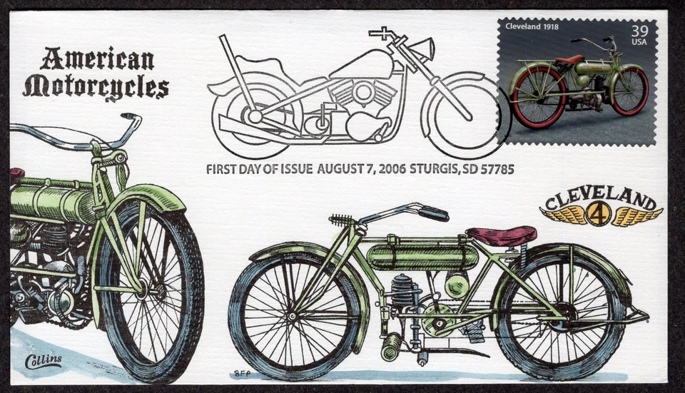 2006 AMERICAN MOTORCYCLES 1918 Cleveland (4086) - Collins Hand Painted FDC TD799 - Image 1 of 1