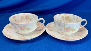 PAR DE TAZAS Y PLATILLOS HAVILAND LIMOGES PATRÓN PRINCESA - Imagen 1 de 6