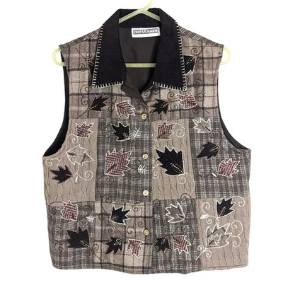 Chaleco bordado de pana a cuadros tejido Cottagecore de los 90 L/XL Foto 1 de 4