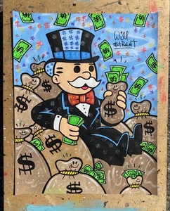 WILL STREET original painting 11x14/ monopoly art banksy graffiti basquiat alec - Picture 1 of 6