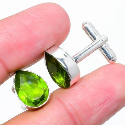 Peridot Gemstone 925 Silver Handmade Cufflinks Stnd. - Image 1 of 3