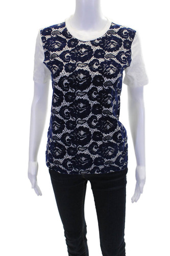 T shirt donna Tory Burch cotone manica corta pizzo a strati bianca taglia XS