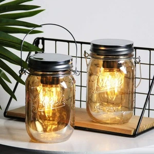 Outdoor Mason Jar Lights Hanging, 2-Pack LED Decorative Garden Lanterns with ... - Picture 1 of 6
