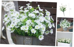 Fake Flowers Outdoor 8 Bundles Silk Artificial Daisy White Cemetery Flowers - Picture 1 of 7