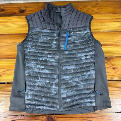Eddie Bauer First Ascent Stormdown 800 Vest Mens L Gray Camo Goose Down Puffer - Image 1 of 4