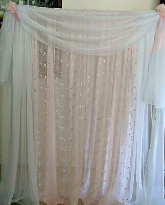 Pink Drapes Embroidered Voile 110  Wide. Baby Room Girl Party, Baptism, Birthday • 68.80$