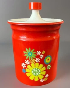 Bidone elettrico fiori KROMEX rosso vintage con coperchio grande 8 pollici metà secolo kitschy - Foto 1 di 9
