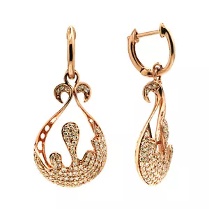 14K ROSÉGOLD PAVE DIAMANT VERZIERTE SPITZE BAUMELND TROPFEN OHRRINGE - Bild 1 von 1