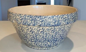 #700 Robinson Ransbottom Pottery Spongeware Stoneware Bowl 14" Wide Roseville OH - Picture 1 of 17