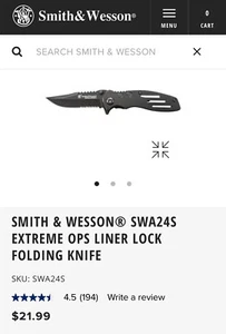NEW Smith & Wesson Extreme Ops SWA24S Partially Serrated Tactical Folding Knife - Picture 1 of 15