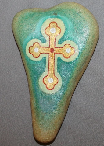 RELIGIOUS HAND PAINTED STONE WALL HANGING CROSS SIGNED Cover