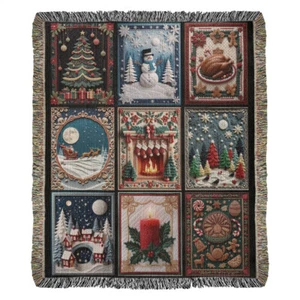 Christmas Vintage Faux Patchwork Woven Blanket Tapestry Throw Keepsake Gift - Picture 1 of 11