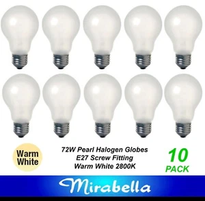 10 x 72W Pearl GLS Halogen Light Globes Bulb Edison Screw E27 Mirabella 72W=100W - Picture 1 of 2