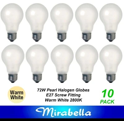 10 x 72W Pearl GLS Halogen Light Globes Bulb Edison Screw E27 Mirabella 72W=100W - Image 1 of 2