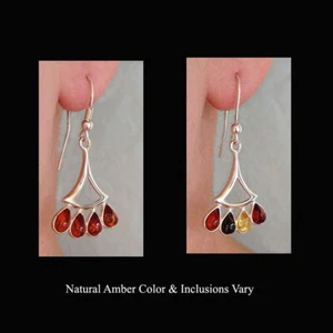 BALTISCHER HONIG oder mehrfarbiger Bernstein & Sterlingsilber Kronleuchter Ohrringe - Bild 1 von 7